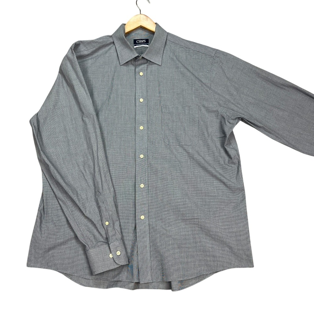 Chaps Button Down Shirt Mens XL Blue White Long Sleeve Dress Micro Houndstooth‎